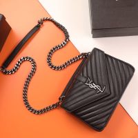 Saint Laurent Medium College Chain Bag In Quilted Leather Black/Silver