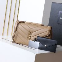 Saint Laurent Medium Loulou Chain Bag In Matelasse Lambskin Apricot/Gold