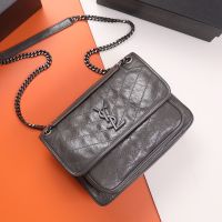Saint Laurent Medium Niki Bag In Vintage Leather Deep Grey/Silver