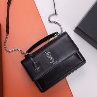 Saint Laurent Medium Sunset Satchel In Smooth Leather Black/Silver