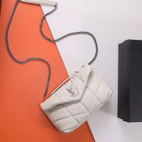 Saint Laurent Mini Loulou Puffer Bag In Quilted Lambskin White/Silver