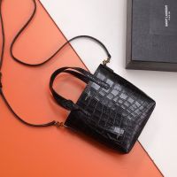 Saint Laurent Mini Toy Shopping Bag In Crocodile Embossed Leather Black