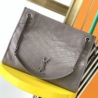 Saint Laurent Niki Shopping Bag In Crinkled Vintage Leather Grey