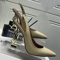 Saint Laurent Opyum Slingback Pumps Women Patent Leather Beige/Gold