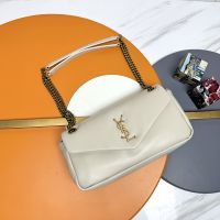 Saint Laurent Calypso Bag In Plunged Lambskin White/Gold