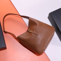 Saint Laurent Small Le 5 A 7 Supple Bag In Grained Leather Brown/Gold