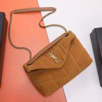Saint Laurent Small Loulou Puffer Bag In Suede Brown/Gold