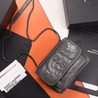 Saint Laurent Small Niki Bag In Vintage Leather Deep Grey/Silver