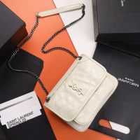 Saint Laurent Baby Niki Chain Bag In Crinkled And Quilted Leather White/Silver