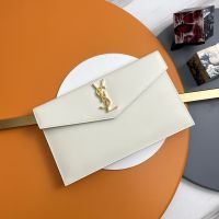 Saint Laurent Uptown Pouch In Calfskin White/Gold