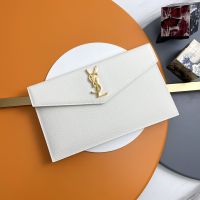 Saint Laurent Uptown Pouch In Grain De Poudre Leather White/Gold